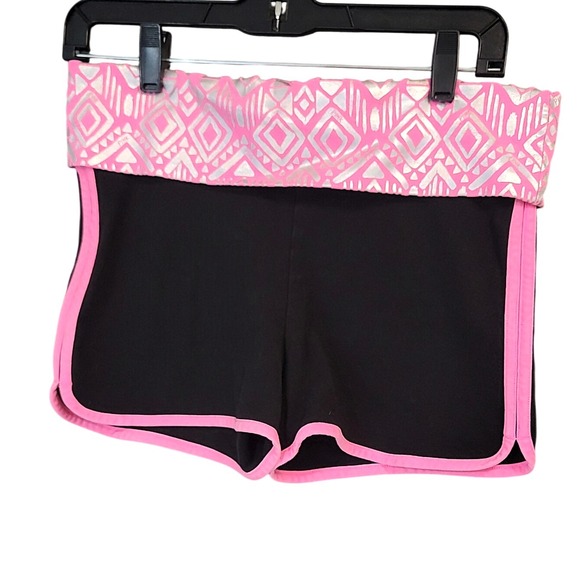 PINK Yoga Victoria's Secret Pants - PINK Yoga Shorts Victoria's Secret Black Pink Silver Geometric Foldover M